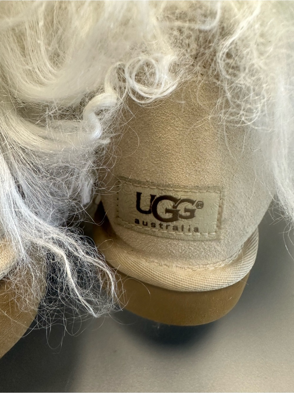 UGG White Faux Fur and Tan Suede Ankle Booties - Picture 2 of 7